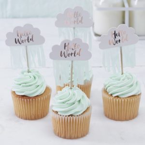 Rose Gold Cloud Baby Shower Cupcake Toppers | Hello World