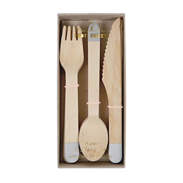 Wooden Cutlery Set Silver
