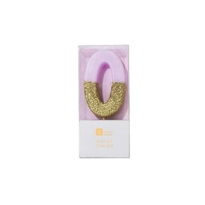 Buy Pink and gold birthday glitter number candle 0