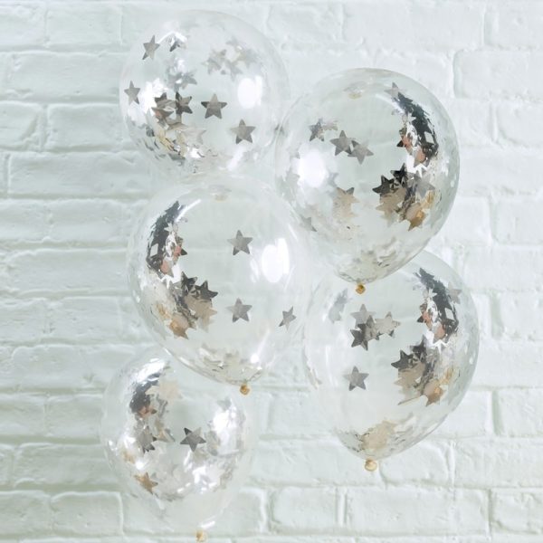 Silver Star Shaped Confetti Filled Ballons