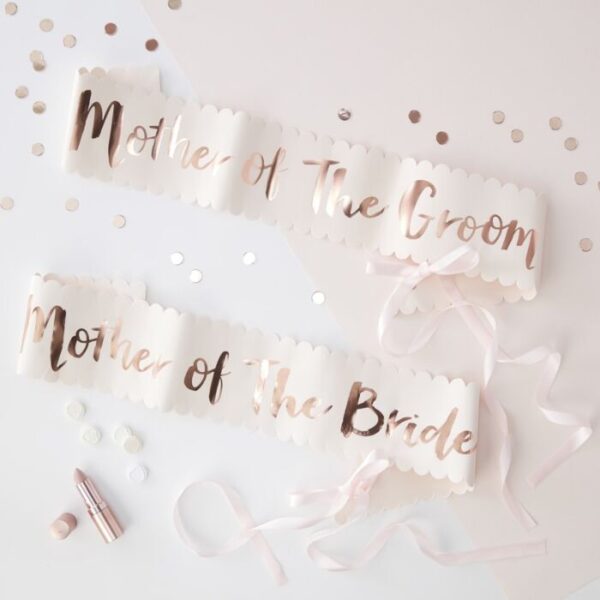 mother of the groom and bride rose gold sashes
